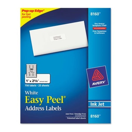 Avery Avery Easy Peel Inkjet Address Labels, 1 x 2-5/8, White, 750/Pack 8160